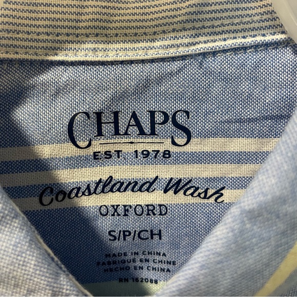 Chaps Men’s Short Sleeve Stripe Shirt Blue Yellow Small Button Front Untucked - Picture 3 of 8